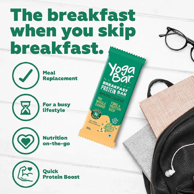 Yoga Bar Breakfast Protein Variety Bar - Almond Coconut, 50 g Pack of 6-7.webp